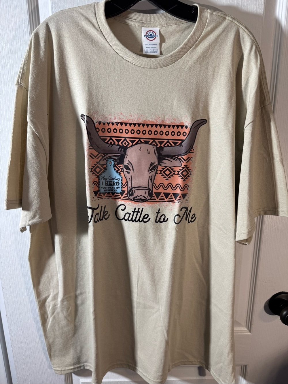 Talk Cattle to Me Graphic Tee - Beige with Coral Accent